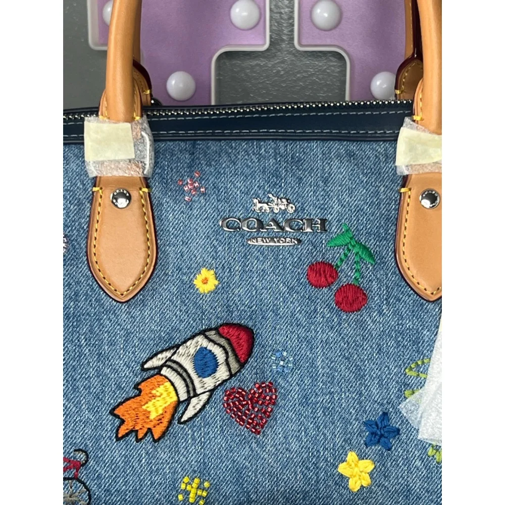 Rowan Satchel Bag In Signature Denim With Patches International Exclusive